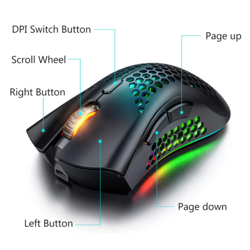 Wireless Mouse Gaming Optical Mouse Cordless 7 Color LED