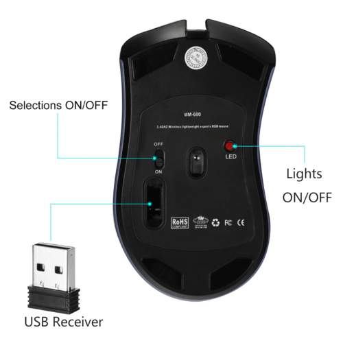 Wireless Mouse Gaming Optical Mouse Cordless 7 Color LED