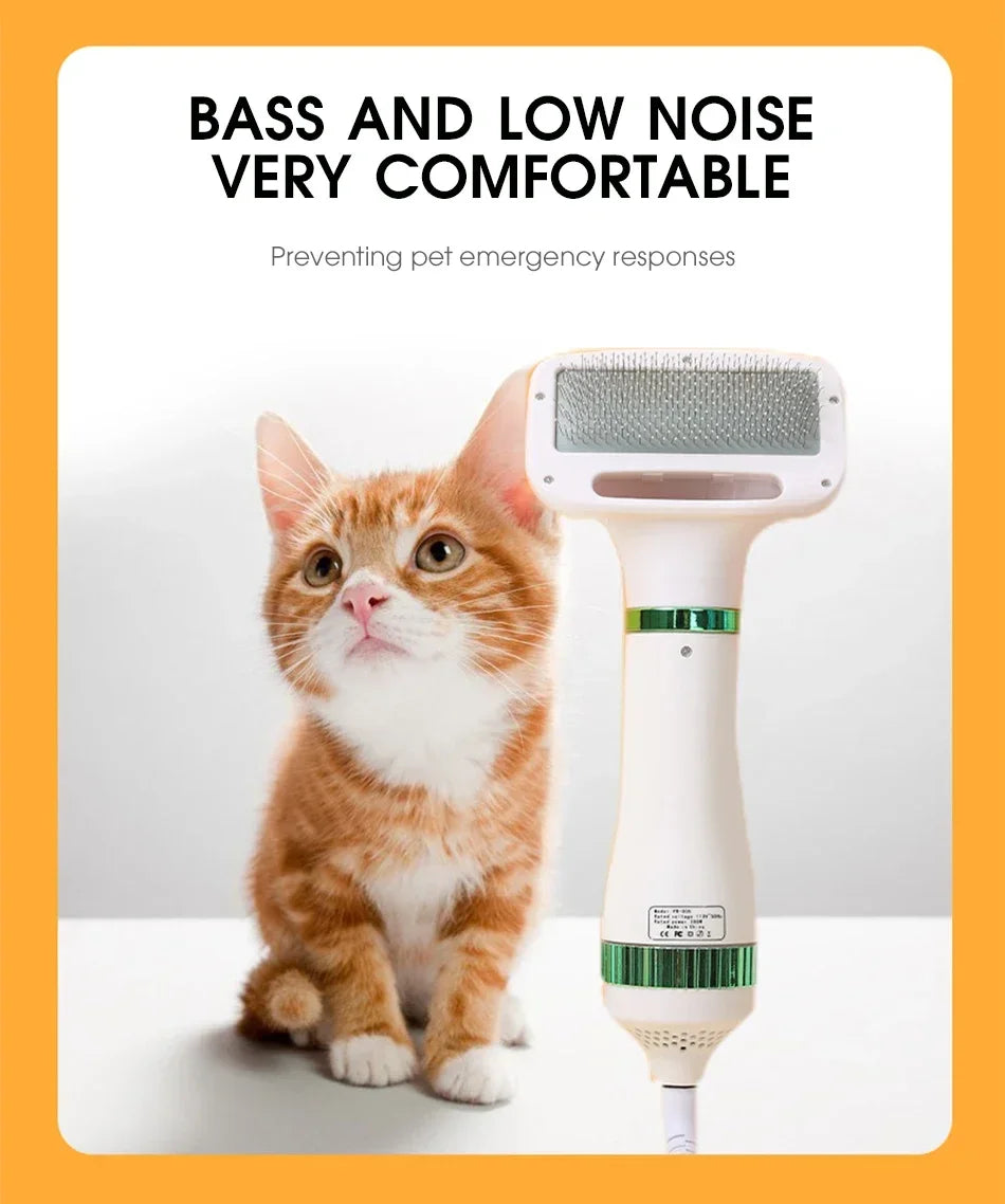 2-in-1 Pet Hair Dryer & Grooming Brush – Low Noise Dog Blower