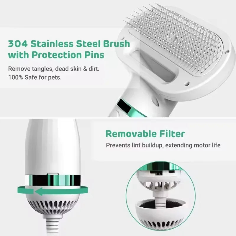 2-in-1 Pet Hair Dryer & Grooming Brush – Low Noise Dog Blower