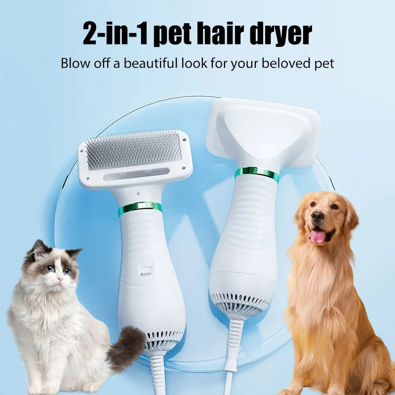2-in-1 Pet Hair Dryer & Grooming Brush – Low Noise Dog Blower